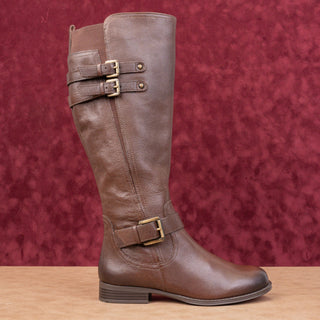 Naturalizer Women Jessie Strap Zip Brown Leather Buckle Riding Boots Size 8