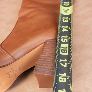 Marc Fisher Women Dreeam Brown Leather Block Heel Square Toe Tall Boots sz 8