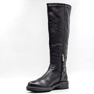 Aquatalia Women Liana Black Leather Harness Moto biker Knee boots size 7.5