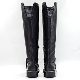 Aquatalia Women Liana Black Leather Harness Moto biker Knee boots size 7.5