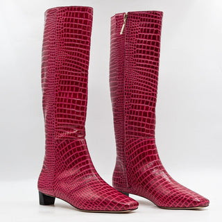 Frances Valentine Wmn Mackie Red Croc Emboss Leather Square Toe Knee Boots 7.5