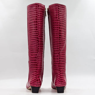 Frances Valentine Wmn Mackie Red Croc Emboss Leather Square Toe Knee Boots 7.5