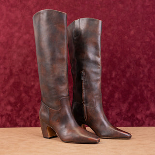 Vince Camuto Women Cristen Burnished Brown Leather Western Cowboy Knee Boots 6