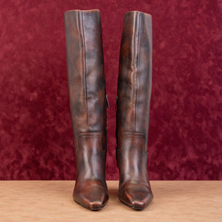 Vince Camuto Women Cristen Burnished Brown Leather Western Cowboy Knee Boots 6