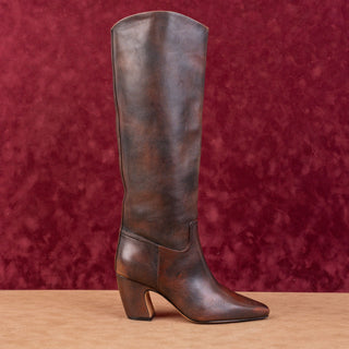 Vince Camuto Women Cristen Burnished Brown Leather Western Cowboy Knee Boots 6