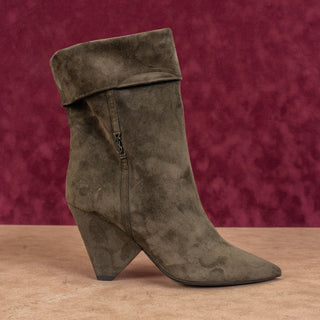 Saint Laurent Niki 85mm Green Suede Logo Heel Ankle Fold Boots 6.5US EUR37