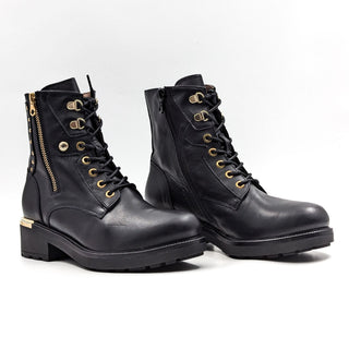 Nero Giardini Women Dual Zip Fine Italian Black Leather Combat Boots 9US EUR39