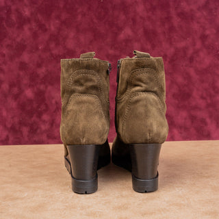 Aquatalia Women Chance Brown Suede Lace-up Zip Wedge Ankle boots sz 9.5