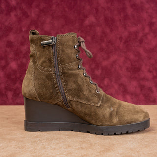 Aquatalia Women Chance Brown Suede Lace-up Zip Wedge Ankle boots sz 9.5