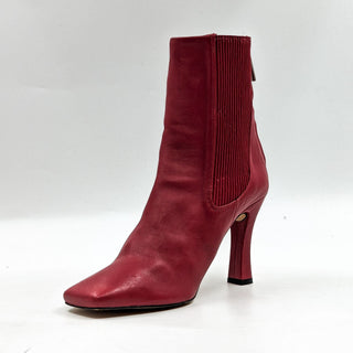 Zara Women Red Leather Retro 90s Stretchy Shaft Ankle Boots size 9US EUR39