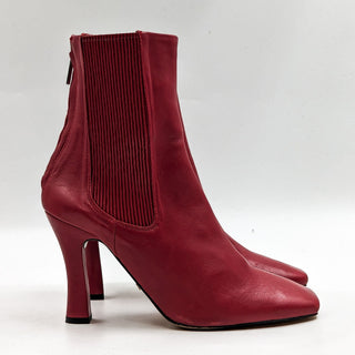 Zara Women Red Leather Retro 90s Stretchy Shaft Ankle Boots size 9US EUR39