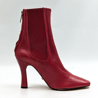 Zara Women Red Leather Retro 90s Stretchy Shaft Ankle Boots size 9US EUR39