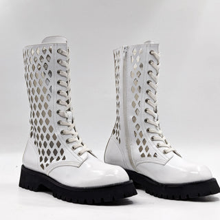 Jeffrey Campbell Women Demode White Leather Platform Festival Boots size 8.5