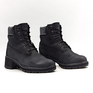 Timberland Women Kinsley 6in Black Nubuck Heel Combat Boots size 8.5