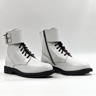 AllSaints Women Brigade Lace-up Zipper Lug Sole White Leather Boots sz 9US EUR39