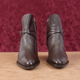 Hugo Boss Women Brown Leather Zip Strap Dress Office Ankle Boots sz 9.5US EUR40