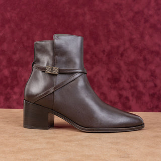 Hugo Boss Women Brown Leather Zip Strap Dress Office Ankle Boots sz 9.5US EUR40