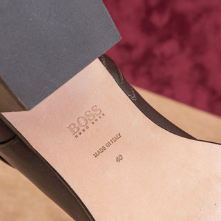 Hugo Boss Women Brown Leather Zip Strap Dress Office Ankle Boots sz 9.5US EUR40