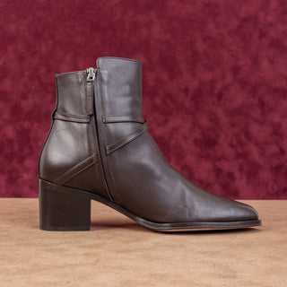 Hugo Boss Women Brown Leather Zip Strap Dress Office Ankle Boots sz 9.5US EUR40