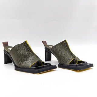 Miista Madoka Green Olive Leather Thong Square Sandals 10.5US EUR41