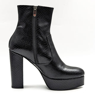 Elyse Walker LA Women Black Leather Snakeskin print Platform Boots 8US EUR 38.5