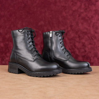 La Canadienne Women Cara Black Leather Waterproof Festival Lace Combat Boots 7