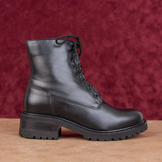 La Canadienne Women Cara Black Leather Waterproof Festival Lace Combat Boots 7