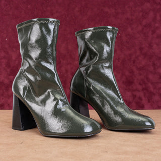 Topshop Brody Boots 60s Retro Stretch Faux Leather Green Sz 8.5 EUR39