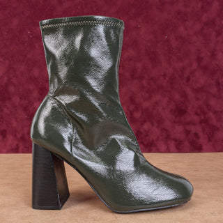 Topshop Brody Boots 60s Retro Stretch Faux Leather Green Sz 8.5 EUR39