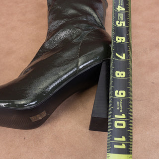 Topshop Brody Boots 60s Retro Stretch Faux Leather Green Sz 8.5 EUR39