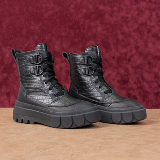 Sorel Women Caribou X Lace Black Leather Waterproof Platform Boots 6US EUR37