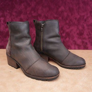Sorel Women Cate Brown Leather Waterproof Zip Heel Zip Lug Ankle Boots sz 9
