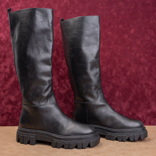 Marc Fisher Women Wide Calf Black Leather Platform Festival Party Boots sz 11