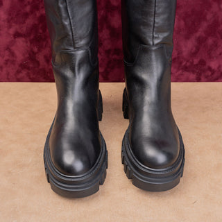 Marc Fisher Women Wide Calf Black Leather Platform Festival Party Boots sz 11
