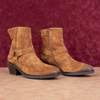 Paul Green Wmn Harness Moto Bike Distress Brown Suede Ankle Boots 9US EUR6.5