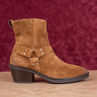 Paul Green Wmn Harness Moto Bike Distress Brown Suede Ankle Boots 9US EUR6.5