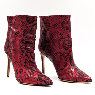 Paris Texas Women Stiletto Red Leather Python Print Pointy Toe boots 8.5US 39EUR