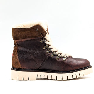 Pajar Women faux Fur Brown Leather Lace up Snow Winter Boots size 7-7.5US EUR38