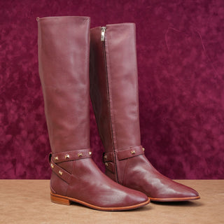 Ted Baker London Women Stud Red Brown Zip Equestrian Riding Boots 5.5US EUR 35.5