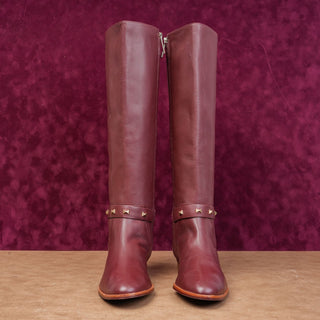 Ted Baker London Women Stud Red Brown Zip Equestrian Riding Boots 5.5US EUR 35.5