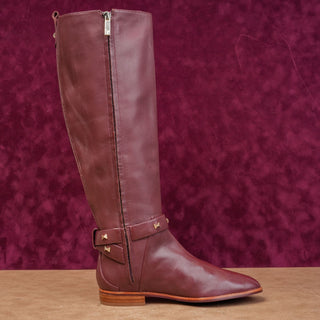 Ted Baker London Women Stud Red Brown Zip Equestrian Riding Boots 5.5US EUR 35.5