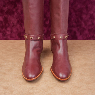 Ted Baker London Women Stud Red Brown Zip Equestrian Riding Boots 5.5US EUR 35.5