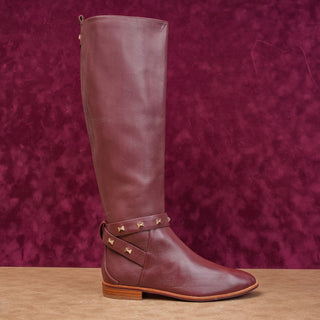 Ted Baker London Women Stud Red Brown Zip Equestrian Riding Boots 5.5US EUR 35.5
