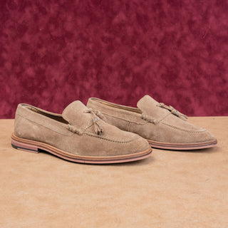Walk London Men Fashion Beige Suede Dress Tassel Loafers Shoes sz 8