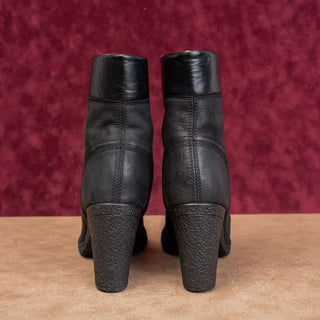 Timberland Women Glancy Lace-up Black Leather Heel Combat Boots sz 8