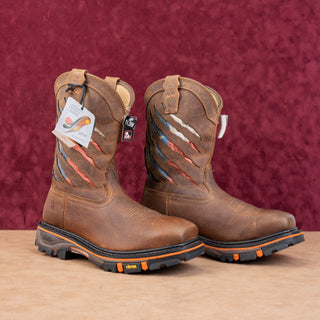 Cody James Men 11" Flag Nano Comp Toe Brown Leather Work Boots sz 11.5 EE