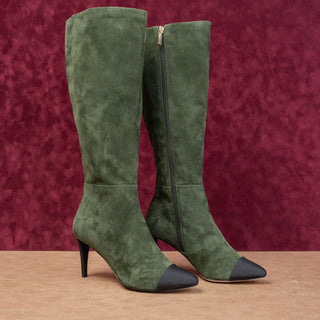 Karl Lagerfeld Paris Wmn Mar Green Black Suede Fashion Pointy Boots 7US EUR37.5
