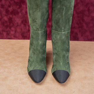 Karl Lagerfeld Paris Wmn Mar Green Black Suede Fashion Pointy Boots 7US EUR37.5