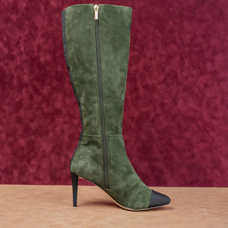 Karl Lagerfeld Paris Wmn Mar Green Black Suede Fashion Pointy Boots 7US EUR37.5