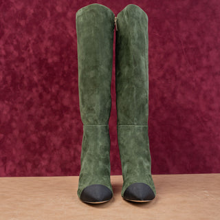 Karl Lagerfeld Paris Wmn Mar Green Black Suede Fashion Pointy Boots 7US EUR37.5